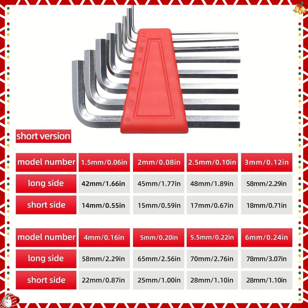 8 Stück Inbusschlüssel Metrischer Schlüssel Zollschlüssel L-Schlüssel Größe Inbusschlüssel Kurzer Arm Werkzeugsatz Leicht in der Tasche zu tragen