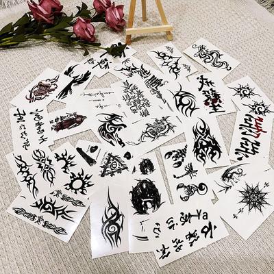 Men's Waterproof Long-Lasting Realistic Tattoo Stickers for Arm & Ankle - Totem & Chinese Character Designs.