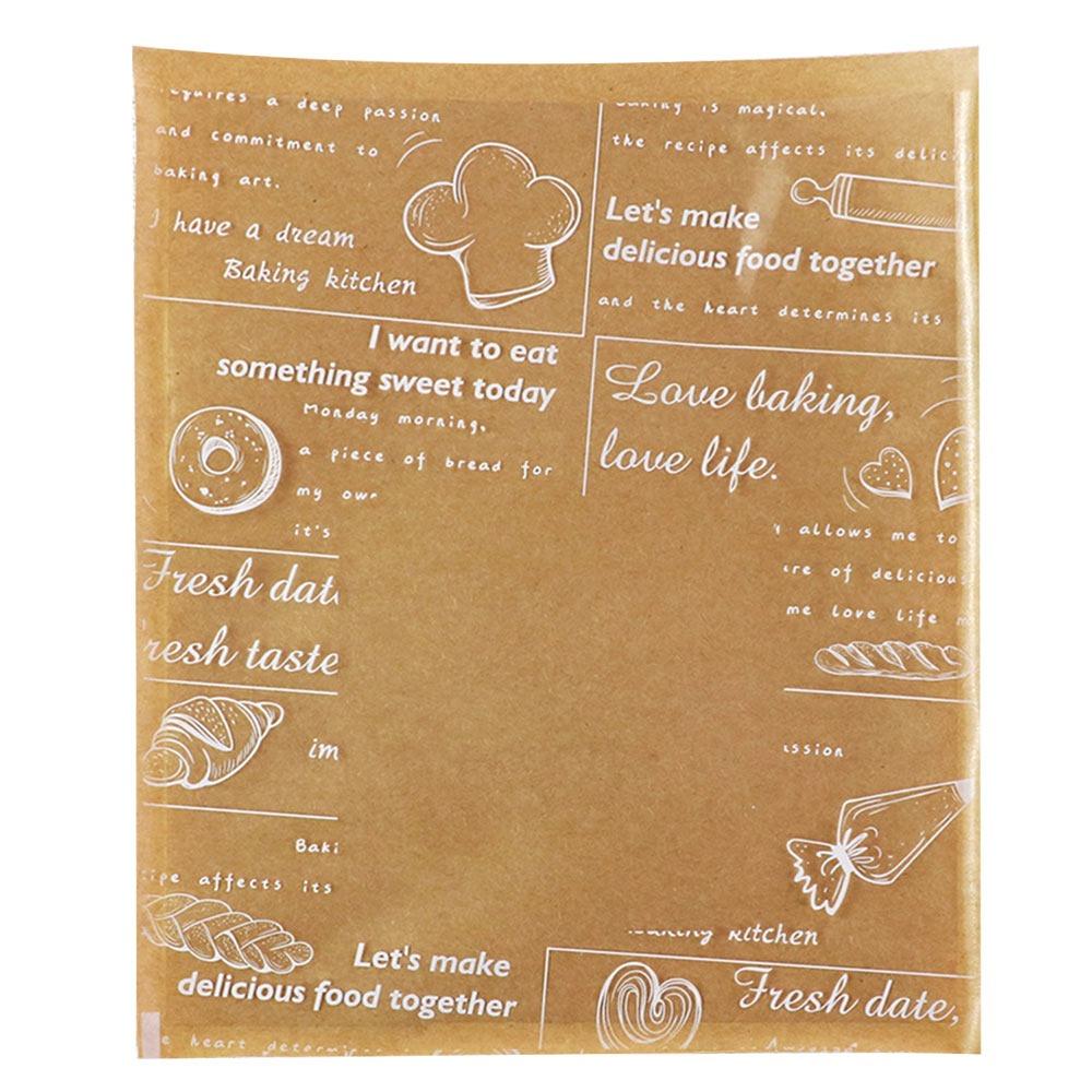 100PCS Cartoon Pattern Food Packaging Bag Heat-resistant Transparent Window Kraft Paper Packing Bag Kraft Paper Oil Resistant