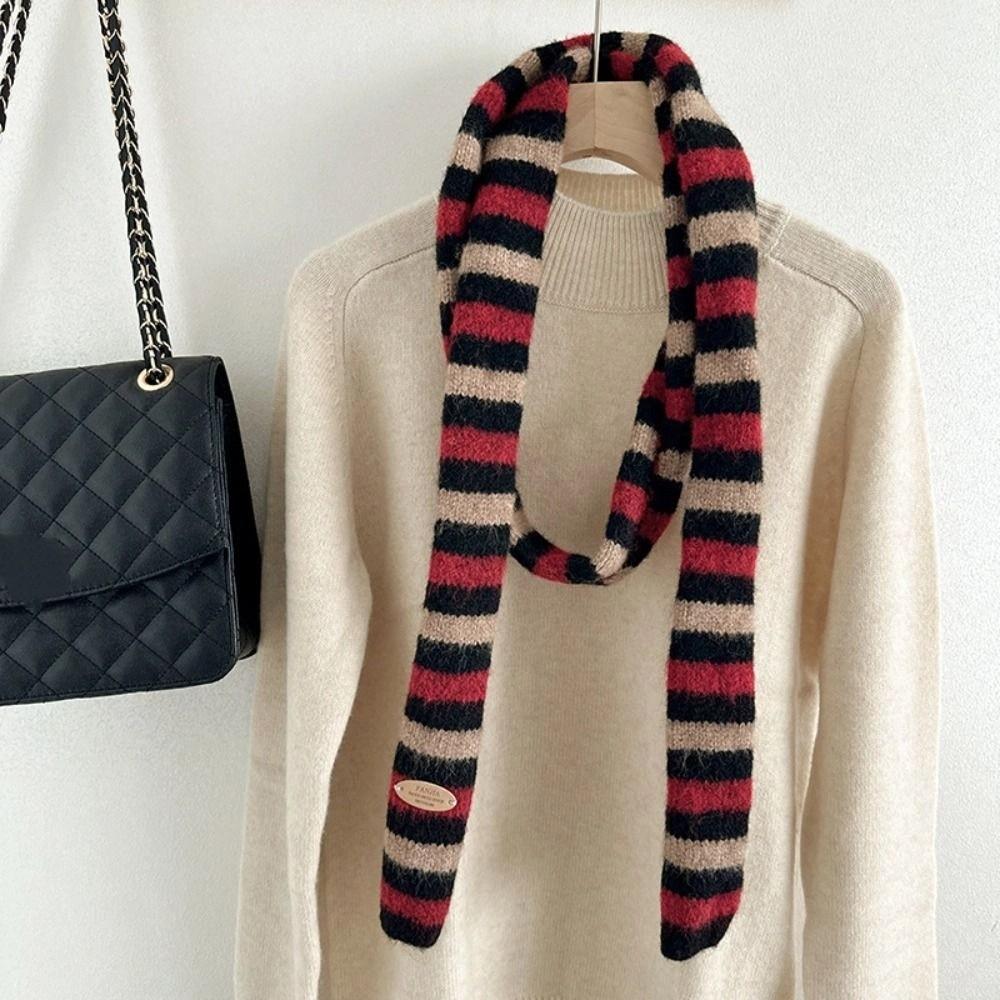 Thickened Striped Scarf Narrow Winter Shawl Fashion Cashmere Knitted Scarf  Daily