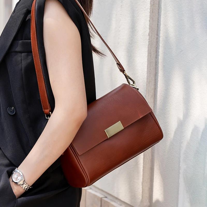 Genuine Cowhide Leather Women's Shoulder Bag Crossbody Bag Retro Versatile Ladies Underarm Fashi Luxury Brand Bag Wholesale