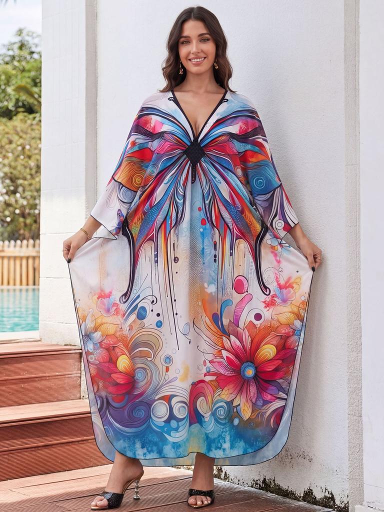 Beach blouse positioning print woven holiday robe loose blouse 8759 (41 colors) Y