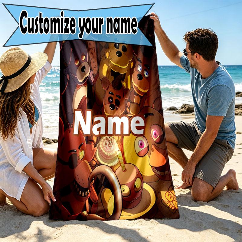 Personalisierter Strandtuch mit individuellem Namen für Five Nights at Freddy's, für Reise Camping Strandparty Heimdekoration, Geburtstagsgeschenk für Familie & Freunde