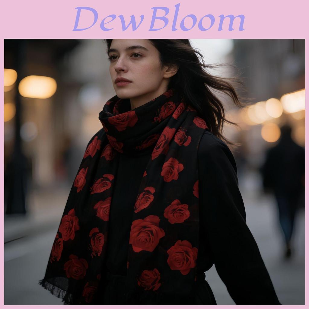 Rose Flower Silk Scarf With Breathable And Warmth For Women Fashion Accessory