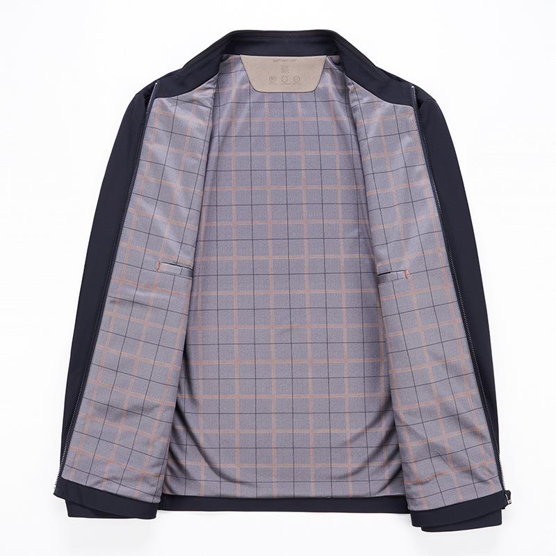 Maulbeerseide Jacke Herren Frühling und Herbst neu Mittleren Alters und ältere Väter dünnes Oberteil Business Casual locker Stehkragenjacke