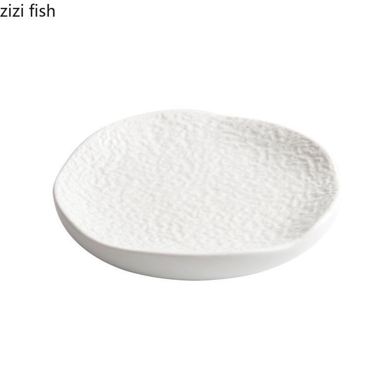 Creative Irregular Stone Pattern Ceramic Insulation Plate Pure White Dessert Plate Snack Plate Sushi Plates Specialty Tableware