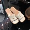 Slimming Shoes Square Toe Soft Sole Versatile Flat One-line Beach Slippers for Women