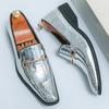 New Luxury Men's Glossy Leather Shoes High-end Silver Banquet Loafers Flat Chelsea Shoes Men's Pointed Business Footwear