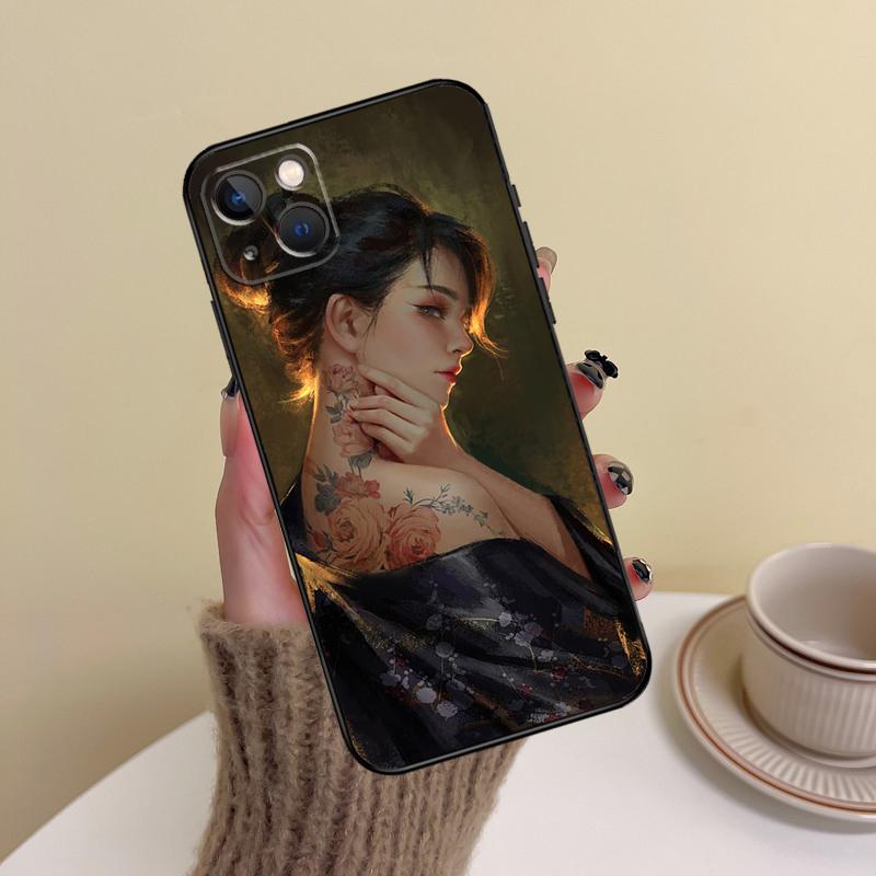 Japanese Art Kimono Tattoo Phone Case For iPhone 17 Pro Max 14 13 12 11 15 16 Pro Max Mini Plus 16e 17 Air Cover Funda