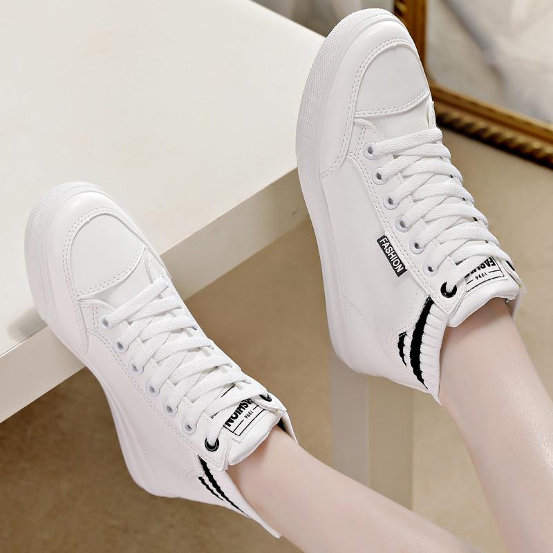 Fashion White Women Ankle Boots PU Leather Shoes Woman Platform Height Increased Sneakers Thick Sole Flat Bottom Soft Sole Casual Versat