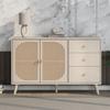 TV Desk Spacious Countertop with 3 Drawers 2 Doors Hutch Cabinet Ergonomic Handle Living Room Home Sideboard Dining Furniture Kitchen
