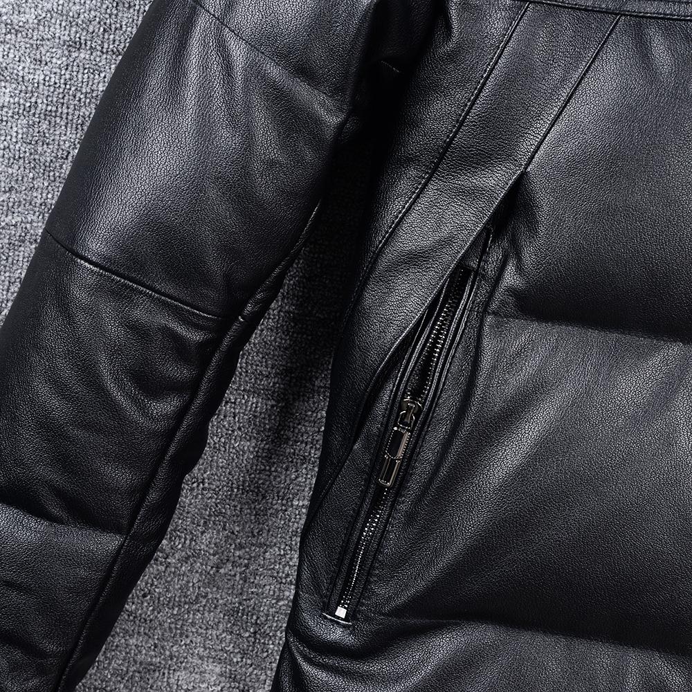 Wide Shoulder Thick Soft Men Genuine Cow Leather Duck Down Coat Removable Hood Warm Winter Jacket Cowhide Leather Men's Clothing