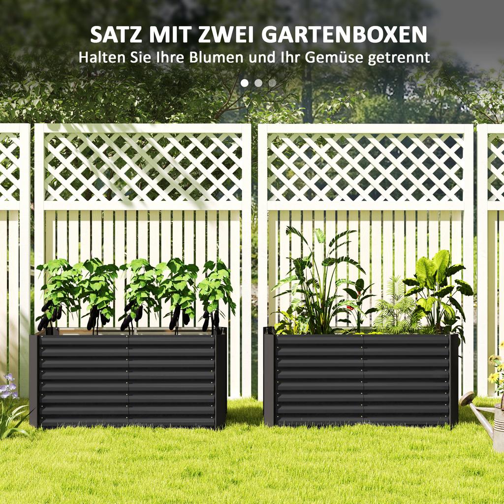 Raised Garden Bed, Set of 2. Planter Box. Extra Deep. Metal. 120 X 60 X 60 Cm. Dark Gray