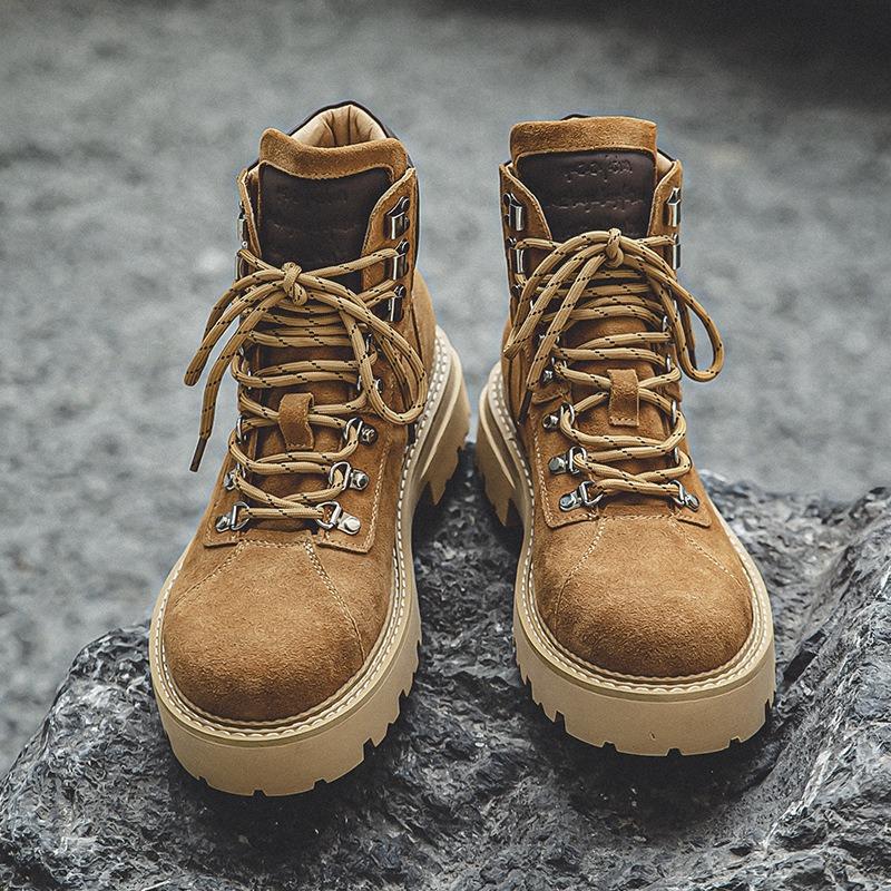 Cowhide Outdoor Tooling Boots Retro Medium Tube Seven-hole Martin Boots Couple Thick-soled Heightening Desert Men's Boots