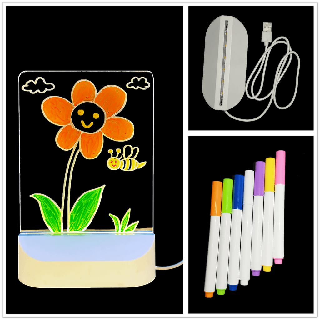 LED Lights Acrylic Message Board Erasable USB Drawing Board Bedroom Night Light Birthday Gift
