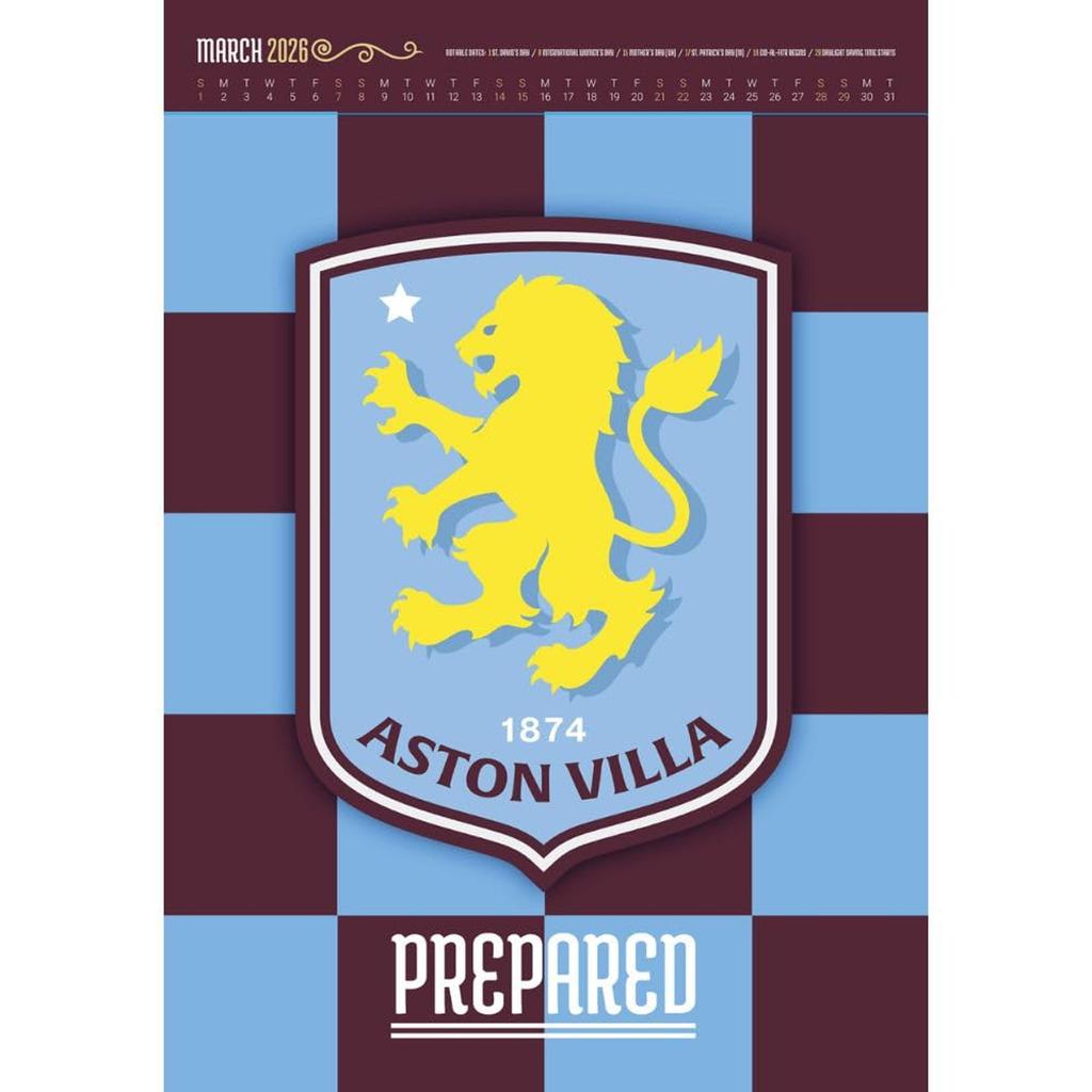 Aston Villa FC 2026 Crest Wall Calendar