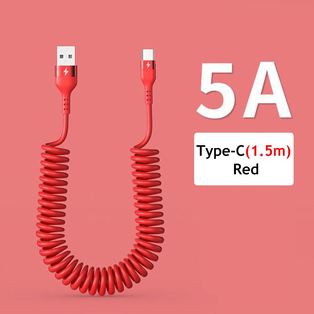 66W 5A USB Type C Data Cable 3A Micro USB Spring Pull Telescopic Fast Charging Cable for Android Phone Accessories Car USB Cable