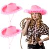 2pcs Women Western Cowboy Hat Pink Feather Novelty Cowgirl Hats For Halloween Parties Disco Costume
