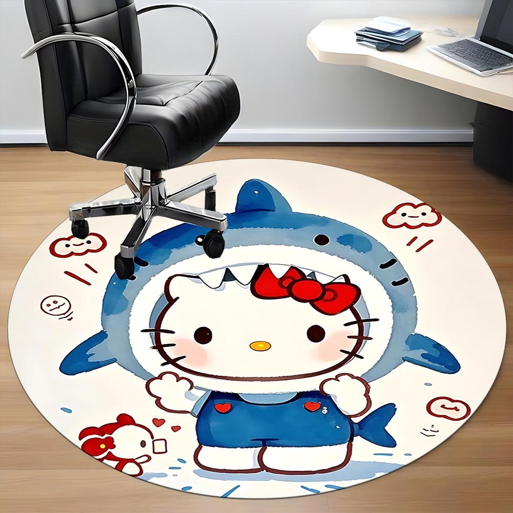 1pc Hello Kitty Shark Office Round Area Rug, Under Office Chairs Bedroom Living Room Home Decor A1022199