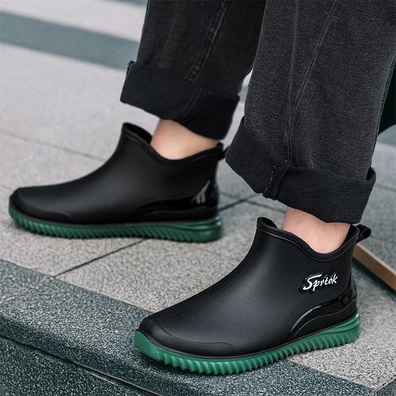 Fashion Men Rain Boots Waterproof Shoes Fashion Non-Slip Work Short Boots Outdoor Fishing Camping Rain Shoes Slip on Rubber Ankle Boots