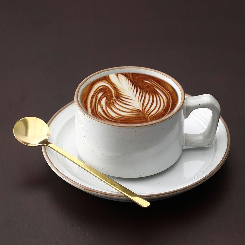 Creative Handmade Coarse Pottery Coffee Cup And Saucer Set Cup And Saucer Retro Water Cup Ceramic Cup Breakfast Cup Household Water Cup
