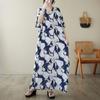 DIMANAF 2024 Plus Size Dress Women Summer V-Neck Sundress Bohemian Floral Print Loose Big Oversize Maxi Dress 9045