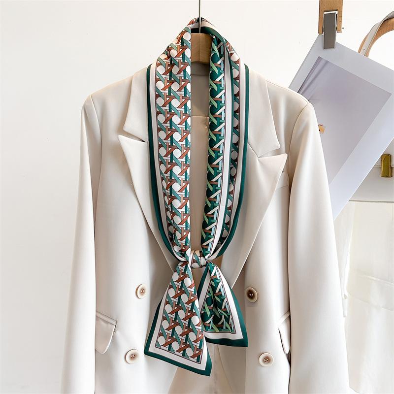 Simple geometric scarf light luxury streamer strap bag decoration suit scarf small long headband silk scarf women's printing narrow