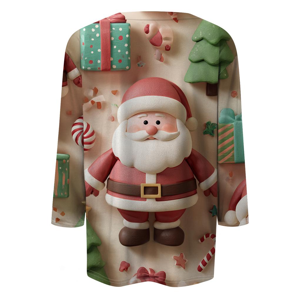 Women's Fashion Casual Round Neck Three-quarter Sleeve Christmas Print T-shirt Top
