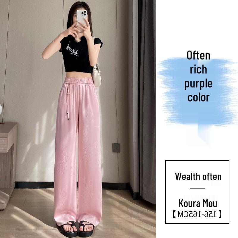 Dámské letní žakárové saténové ledově hedvábné kalhoty se širokými nohavicemi