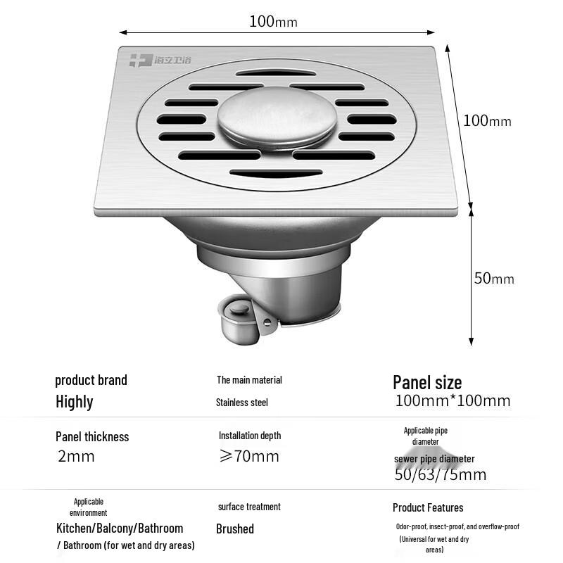 Hili Stainless Steel Anti-Odor Floor Drain