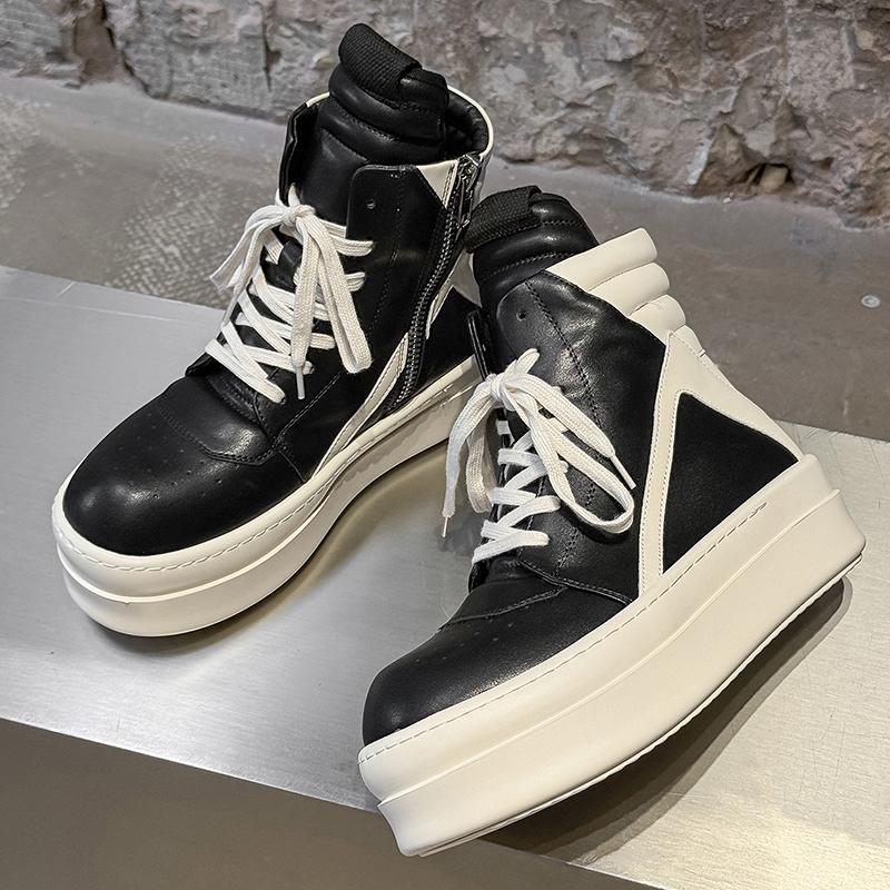 Fashion Street Style Casual Ankle Boots High Top Leather Shoes Fashion Thick Soled Motorcycle Boots Non Slip Outdoor Botas Thick Bottom