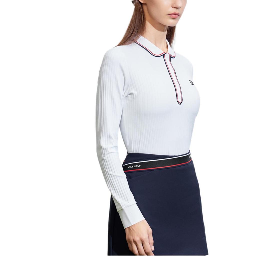 Fila Golf Series Color Block Long Sleeve Polo Shirt Women Tops Jade-White A11W415206F-WT