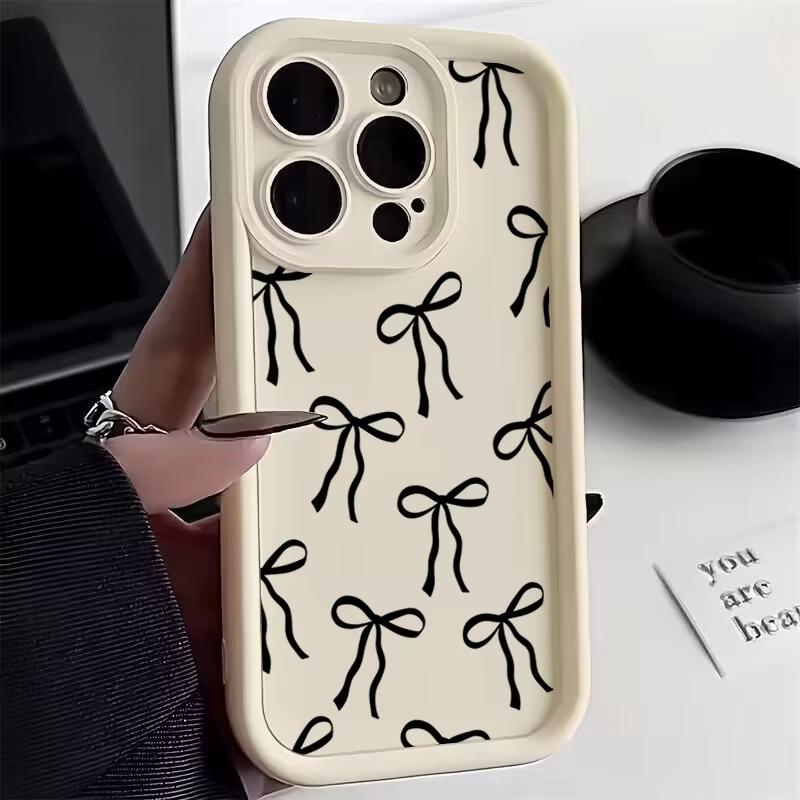 

Милый Чехол Для Телефона С Принтом Черного Банта Для iPhone 17 Pro Max 16 15 Pro 14 13 Mini 12 11 XR XS 17Air 16 Plus Мягкий Силиконовый Чехол iPhone XS Max