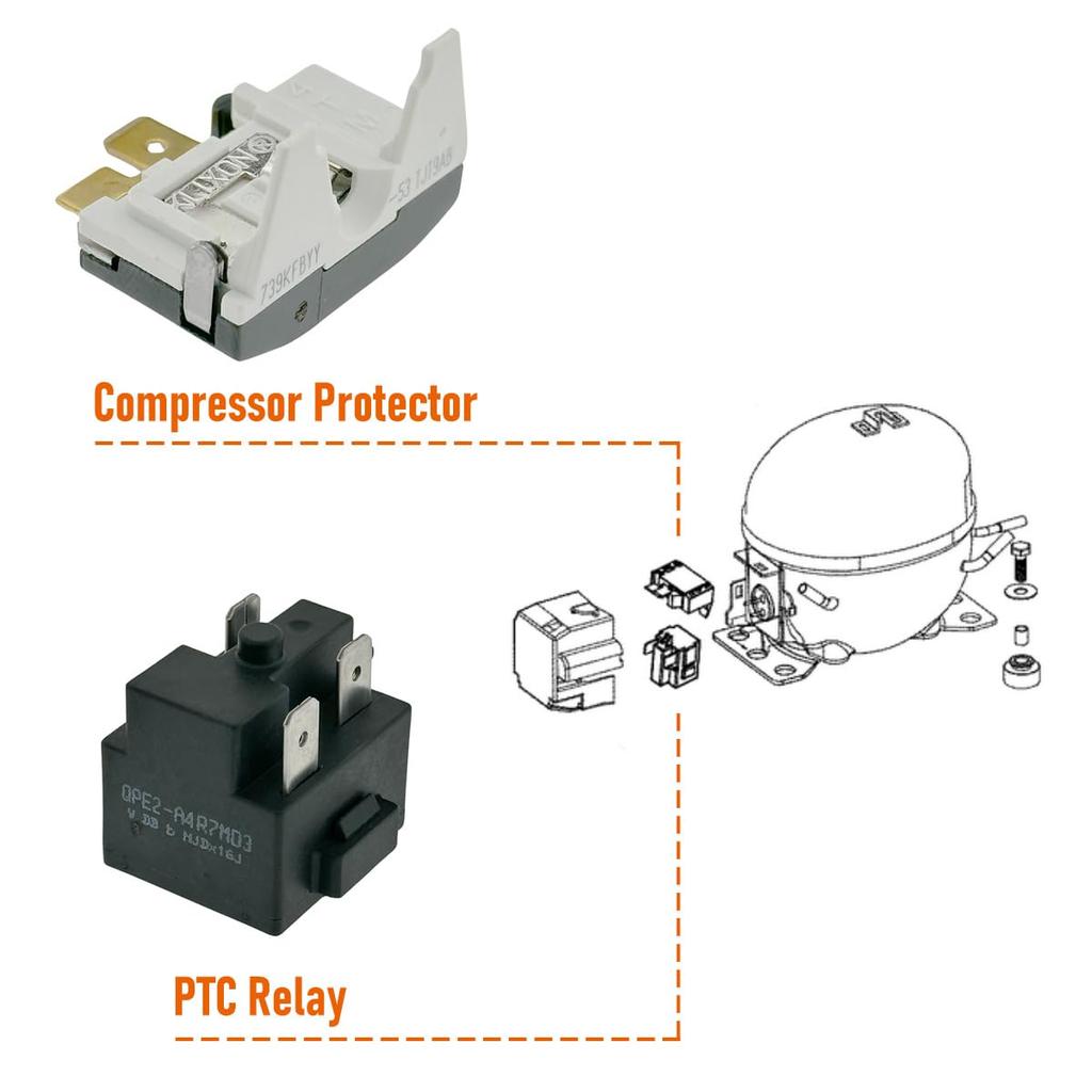 QPE2-A4R7MD3 3Pin Refrigerator Freezer PTC Start Relay/Starter and Overload Protector Compatible with Midea, Magic Chef, Danby