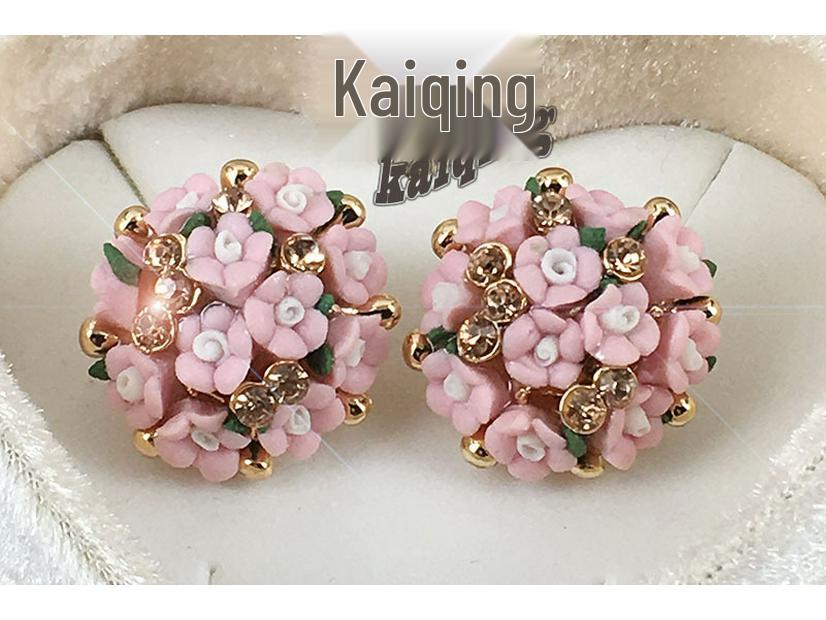 Korean Style Ceramic Rose Stud Earrings and Ear Cuffs