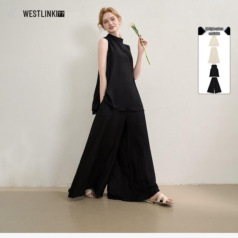 Women s Sleeveless Shirt & Wide-Leg Pants Two-Piece Set M