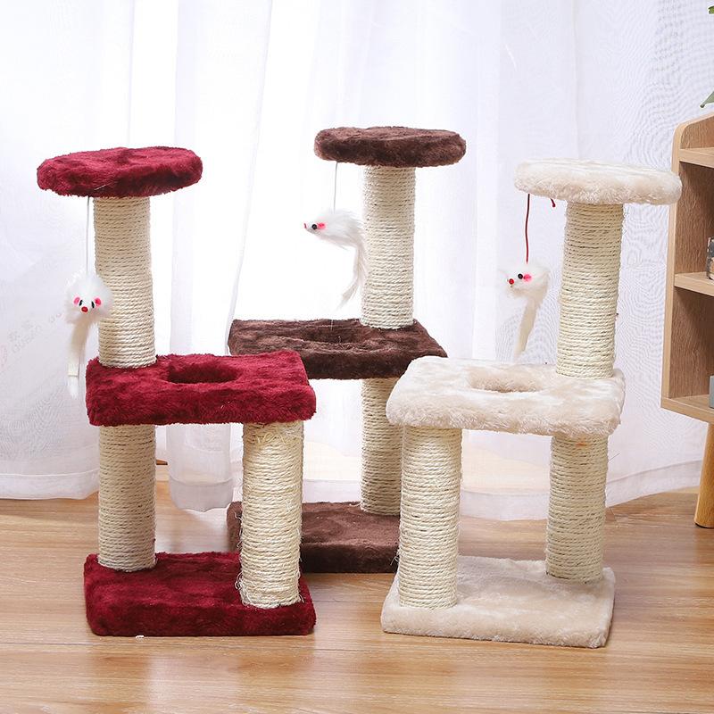 3-Layers Cats Toys Scratching Post Sisal Rope Three Pillars For Kitten Grind Claw Cat Climbing Frame Posts Pet Furniture