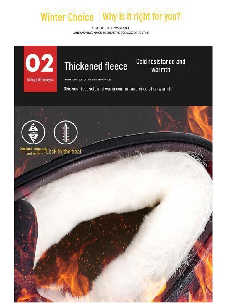 Cizme de zăpadă din piele cu căptușeală de blană pentru bărbați: Ghete de iarnă călduroase din bumbac cu izolație groasă de catifea