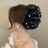 Large Bow Bow Hair Claw Bubble Mesh Pearl Shark Gripper Elegant Hair Clip  Women