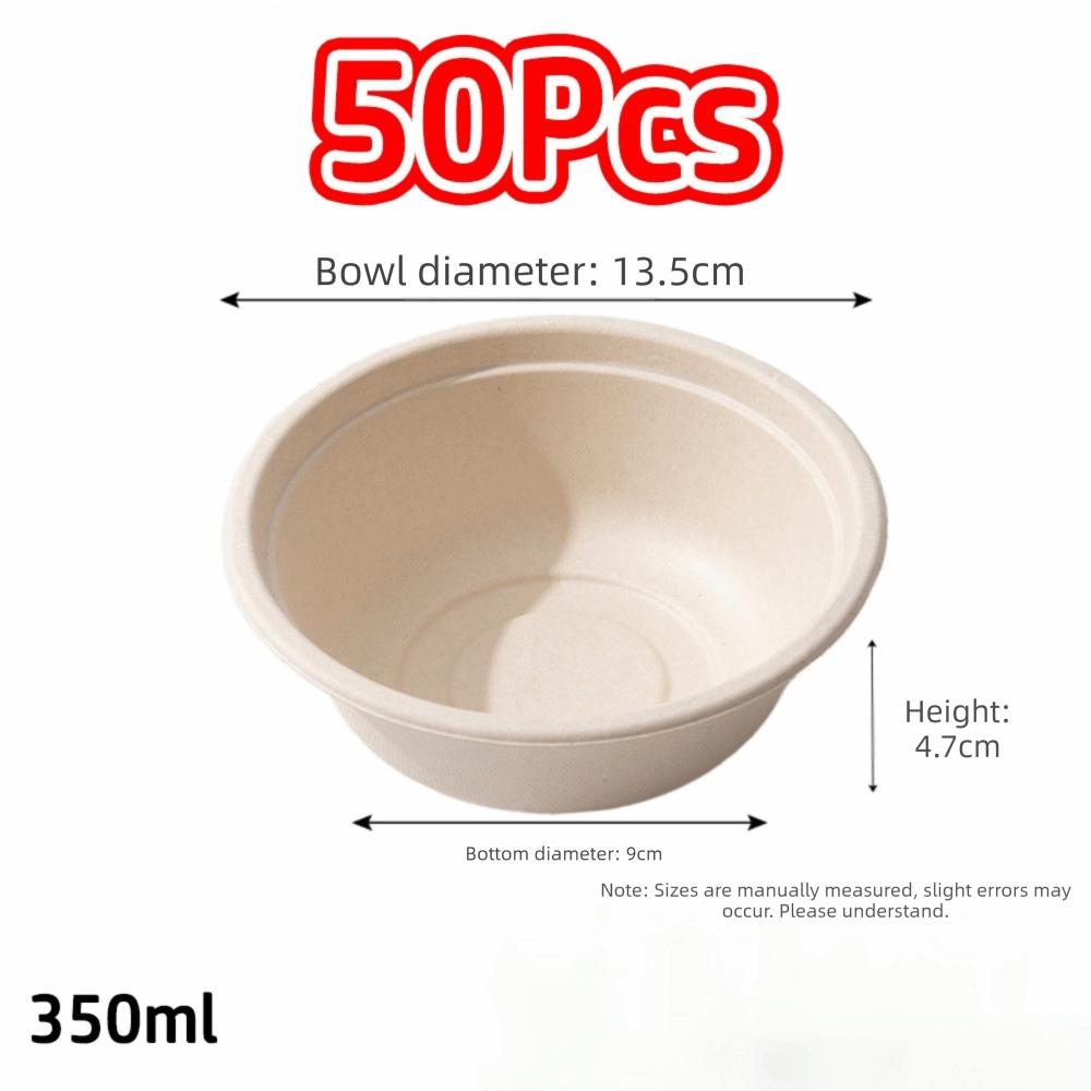 50Pcs Water Resistant Round Bowls Paper Pulp Bowl for Noodles Soup Rice and Takeaway Meals