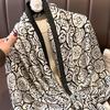 1 Pcs 90x180cm Black and White Camellia Small Fragrance Silk Scarf Women's All-match Scarf Shawl Large Gauze Towel Hijab
