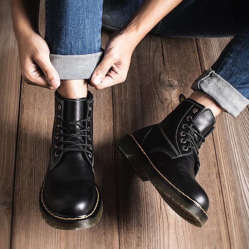 Martin Boots Men 'S Leather Plus Velvet High -Top British Style Korean Style Tooling Boots Warm All -Match Tide Shoes Men 'S Boots