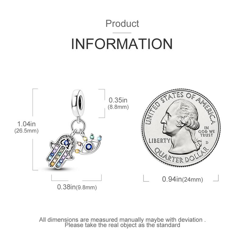 Charms Copper Craft Colored Zircon Guardian Eyes Palm Pendants Fit Beads Plata Authentic Bracelet Charms Women Jewellery Crafting