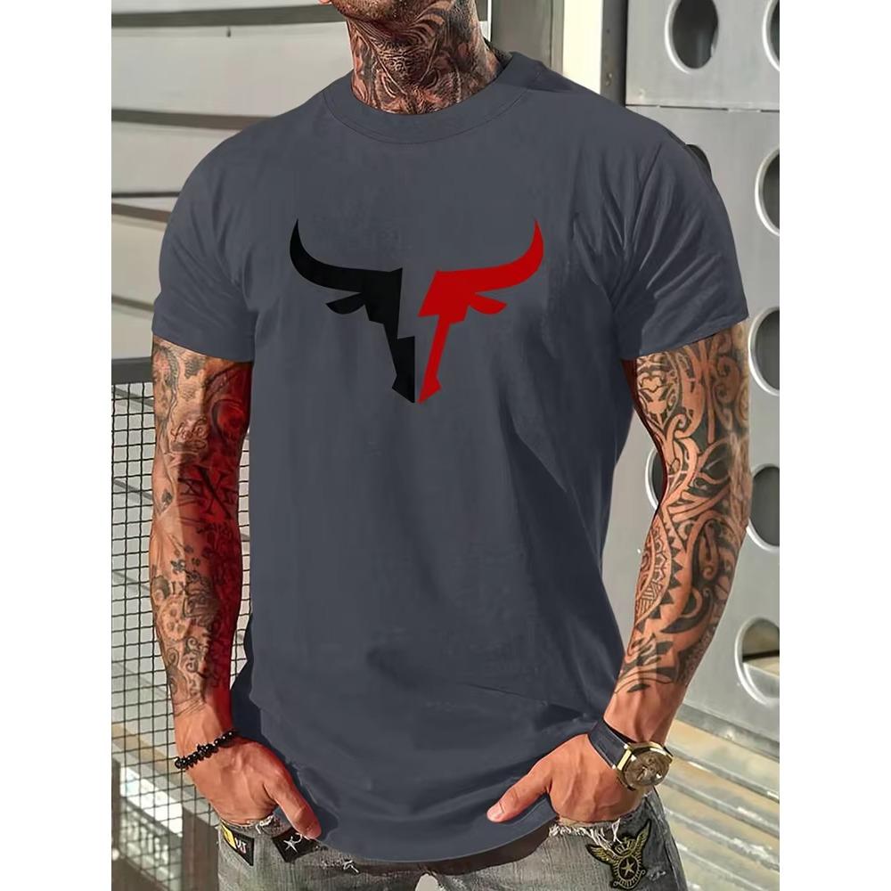 2024 New Summer Daily Casual Men's T-shirt Outdoor Street Men Fashion Short-sleeved Top 3D Bull Head Print Men's T-shirt