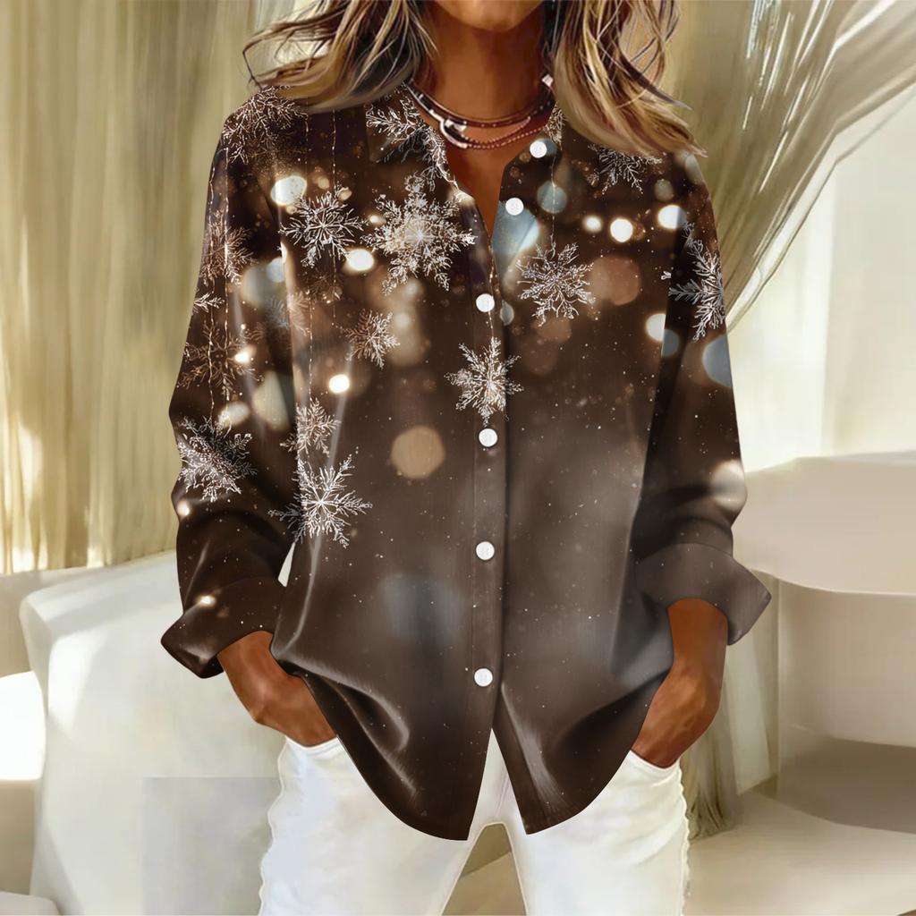 Women's Shirt With Floral Print Buttons, Long Sleeved Casual Regular Shirt Blouses Casual Plus Size Basic Tops