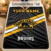 Flannel BlanketBoston Bruins Custom Name Text Personalized Soft Warm Throw Blanket Home Decor Gift