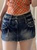 American Retro Embroidered Double Waistband Denim Skinny Skirt Shorts - Spring 2026