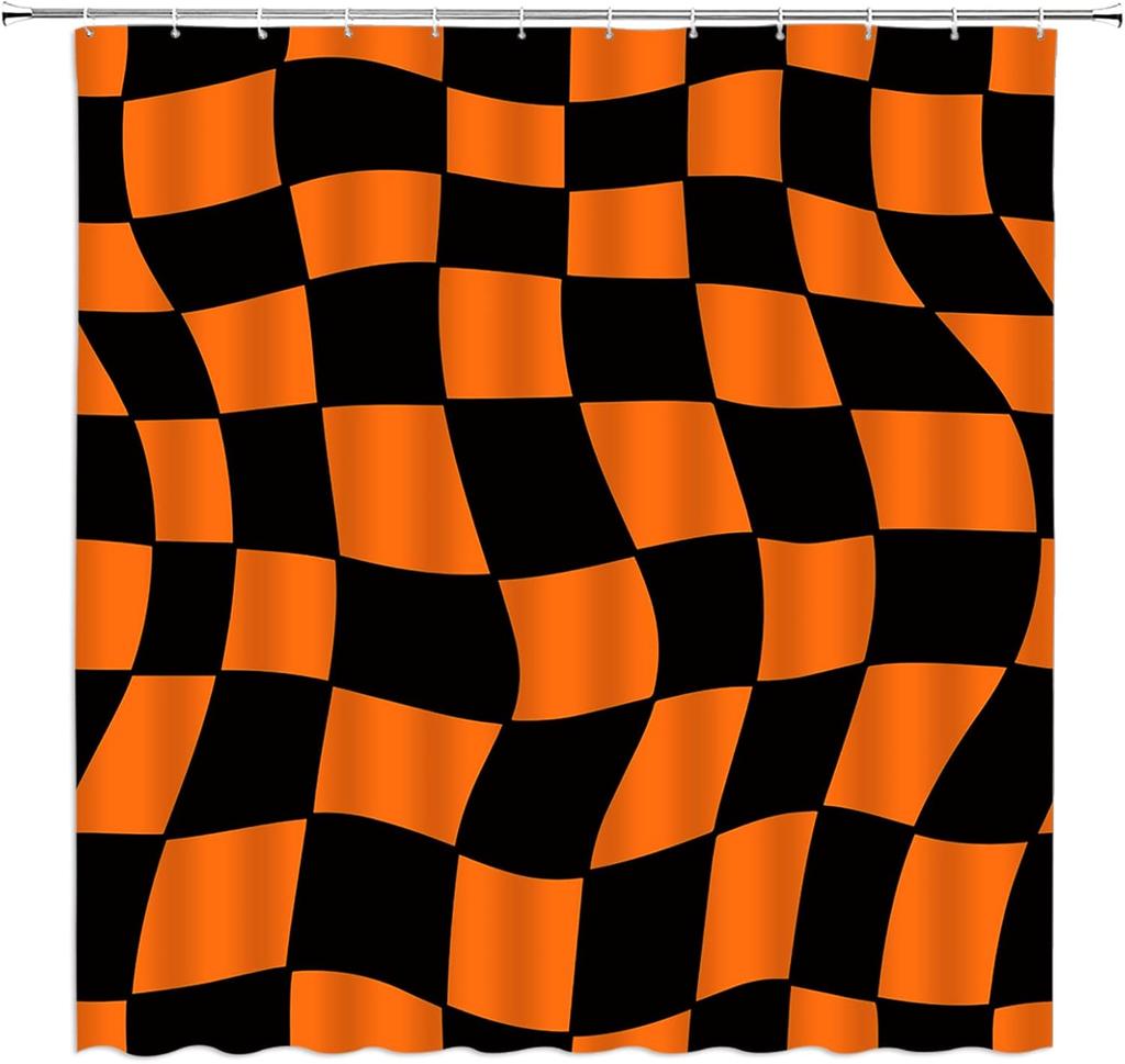 Black and White Checkered Shower Curtain Retro Funky Groovy Aesthetic Abstract Checkerboard 60s 70s Plaid Hippie Home Decor