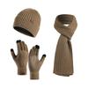 Unisex Custom Logo 3pcs Knitted Plain Polyester/Cotton Beanie Hat Scarf Gloves Set Long Warm Winter Clothing for Men Women