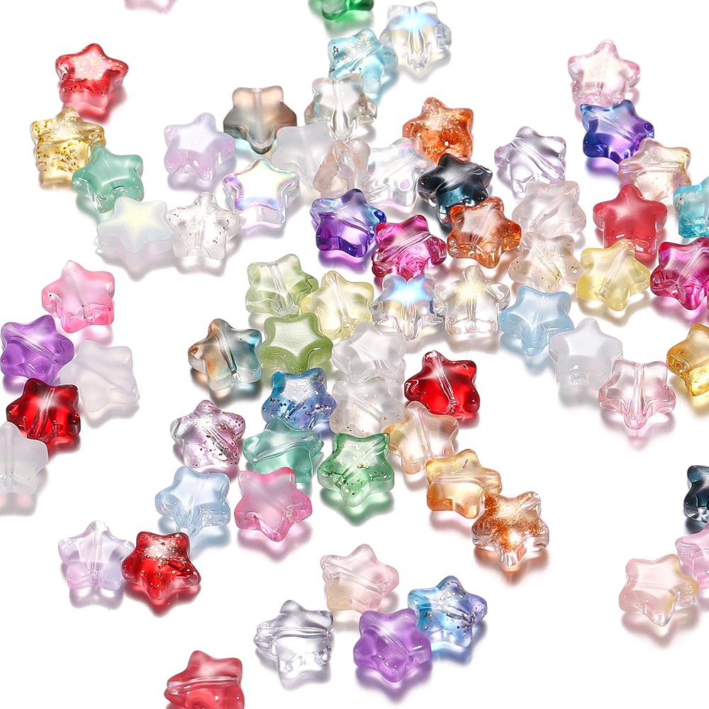 30pcs 8mm Colorful Five-pointed Star Glass Beads Loose Spacer Beads for DIY Handmade Jewelry Making Bracelet Accessories